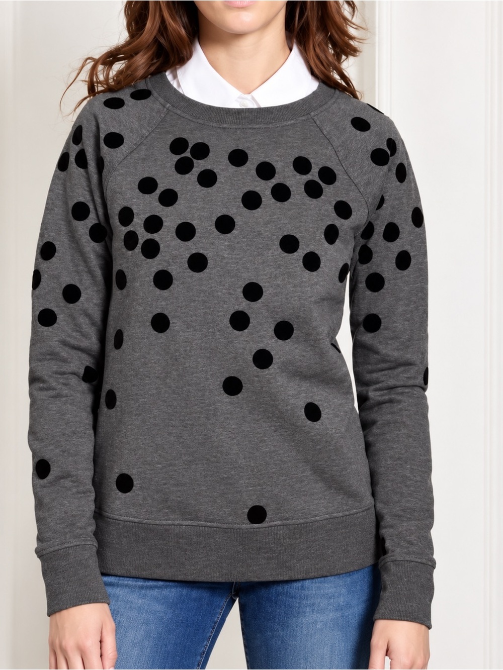 Boden grey and black polka dot sweater, large